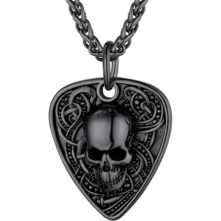 Punk Rock-halskjeder for menn, kul gitarplekter-hodeskalle, alligator-dinosaur-skjelett Tyrannosaurus Rex-anheng med kjede