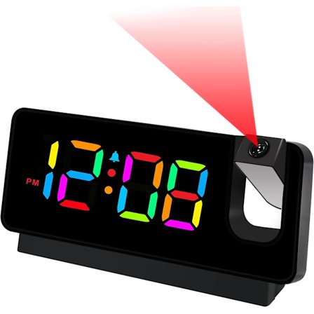 Projektionsvækkeur digitalt vægur, soveværelse digitalt ur til voksne og børn, der sover for meget, med 180° projektor, dæmper, USB-opladning