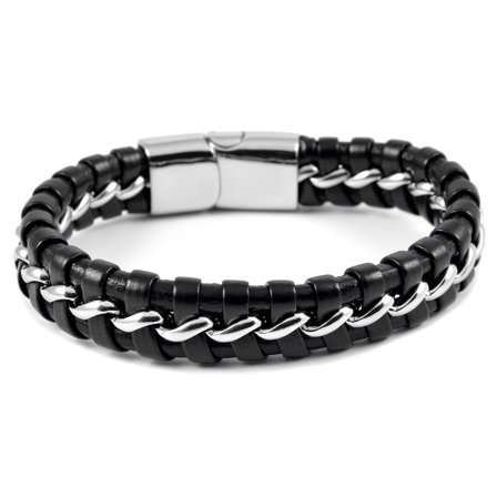 Silver-Tone Arrow Leather Bracelet for Men - Braided Bracelets