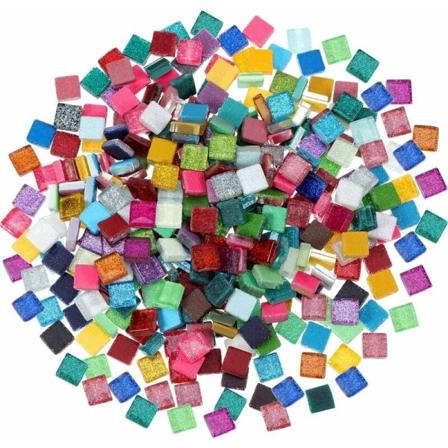 Mosaik 400 Stykker/ 300 g Mosaikfliser Assorterede Farver Skinnende Krystal Mosaik Hjem Dekoration til DIY Håndværk Forsyning, Kvadratisk, 1 x 1 cm