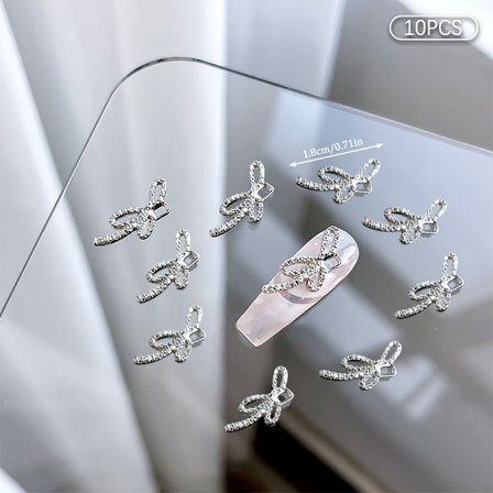 10 stk DIY Nail Art Decoration 3D Sliver/Gull Sløyfe Nail Drill