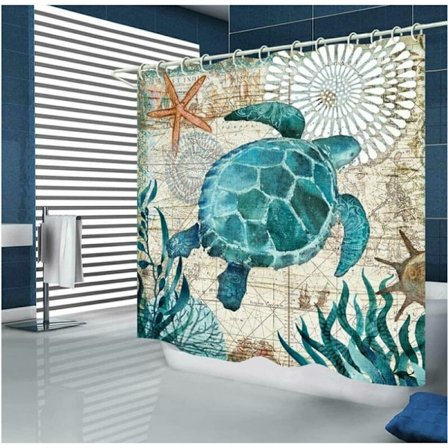 Bruseforhæng med skildpadde 180x180 cm, antimug stof bruseforhæng