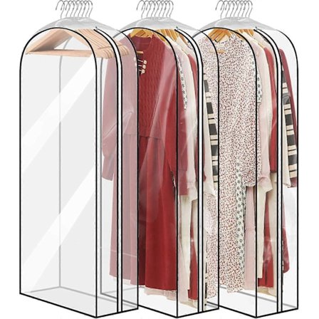 Klespose dress 3 stk, transparente klesposer med glidelås og holdbar oppbevaring