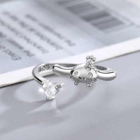 Sweet Big Ear Dog Love Heart Diamantring Mode Dam Openi
