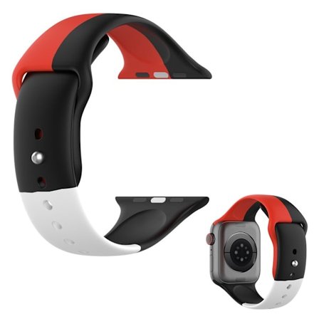 Apple Watch Series 6 / 5 44mm three color style silicone watch band - Black / Red / White / Size: L