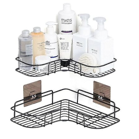 2-delt badeværelseshjørnehylde med klistermærker sort rustfrit stål køkken