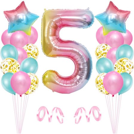 5:e födelsedagsflickballong, 5:e födelsedag, rosa nummer 5-ballong