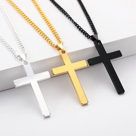 Wabjtam Halsband med Kors för Män Pojkar 18-24 Tum Kedja Silver Rostfritt Stål Korshänge Kristna Religiösa Present 3st