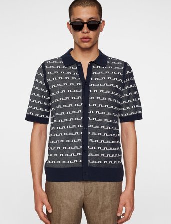 J. Lindeberg Rolando Logo Jacquard Polo - Navy - M