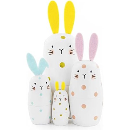 Sett med 4 Kanin Russiske Dukker, Påske Prikkete Kanin Tre Matryoshka Dukker for Barn Stabling Jul Krybbe