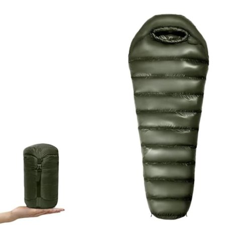 Bærbar TD camping sovepose, mumie-type, gåsedun, unisex voksne, til temperaturer fra 2 til 5 grader Celsius