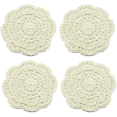 kilofly Små Virkad Bomullsspets Dukar Set, 4-pack, Beige, Rund, 10 cm