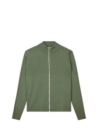 Mads Nørgaard Wool Klemens Zip Knit Fav - Green - L