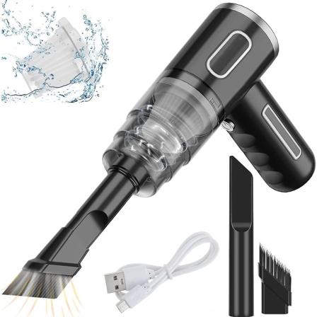 Mini trådløs håndholdt støvsuger for bil, bærbar, USB-oppladbar, 290000 Pa, 28w, 36v, børste, utvidet flat dyse, filterelement*2(svart)