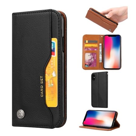 iPhone Xr Magneettinen Synteetti Nahka Kotelo Korttipaikalla - Musta