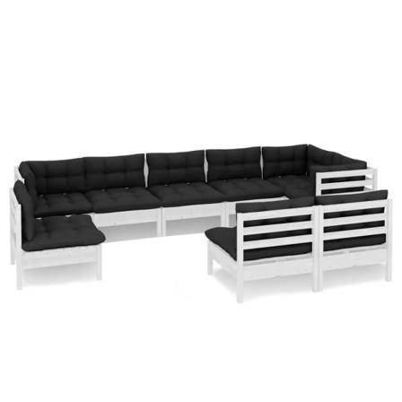 Vidaxl Loungegrupp Med Dynor 9 Delar Vit Massiv Furu Vit