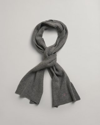 GANT - Ribbestrikket skjerf i ull, unisex til herre dark grey melange