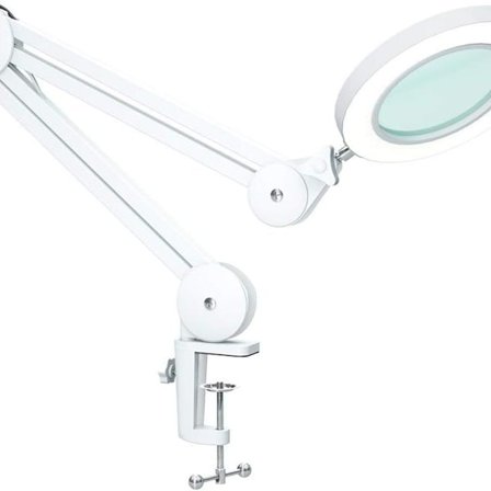 Forstørrelseslampe - forstørrelsesglass med 5 diopter lys - med klemme, svingarm, dimbar KLB