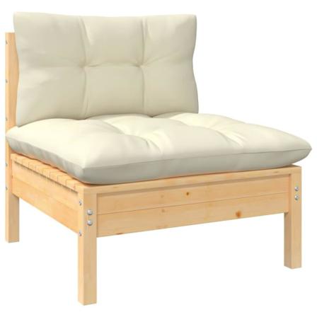Vidaxl Loungegrupp 3 Delar Med Gräddvita Dynor Massiv Furu Creme
