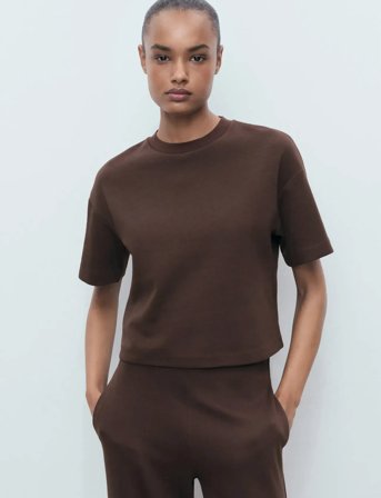 Mango Cotton Short-Sleeved T-Shirt - Brown - XS
