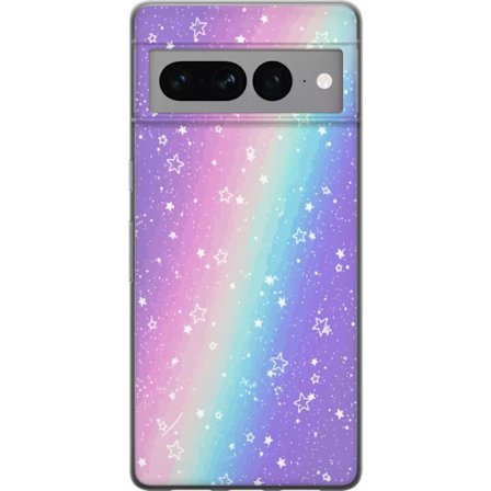 Kompatibel Mobilcover til Google Pixel 7 Pro Rainbow-farvet pastelbaggrund med hvide stjerner og glitrende prikker i blød overgang