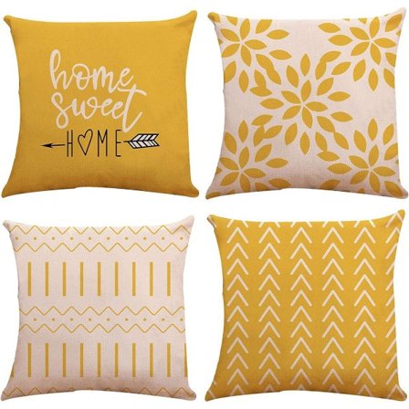IC Tyynynpäällinen 18x18 sarja 4, moderni sohvanpäällinen, koristeellinen pellavainen ulkokotelo 45x45 cm (keltainen, 18x18, sarja 4)
