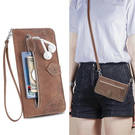 Etui til Samsung Galaxy A33 5G Lommebok med glidelås, snor, crossbody-halsrem -[D]