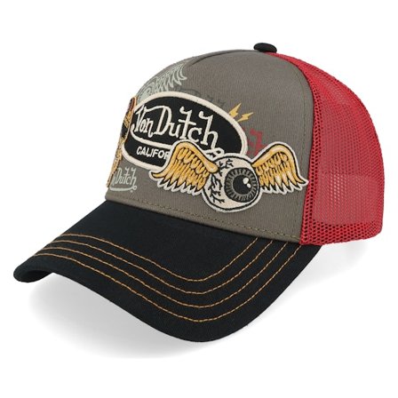 Von Dutch - Grau trucker Cap - Twill Multi Patches Brown/Black/Red A-Frame Trucker @ Hatstore