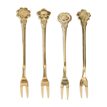 Pakke med 4 2-taggede fruktgafler i rustfritt stål mini salat frukt KLB