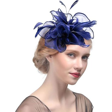 Fjer Fascinatorer til Kvinder og Piger Blomst Organza Derby Hat Ascot Hatte Elegant Cocktail Te Selskab Hat Hovedbeklædning med Klips & Hårbånd(