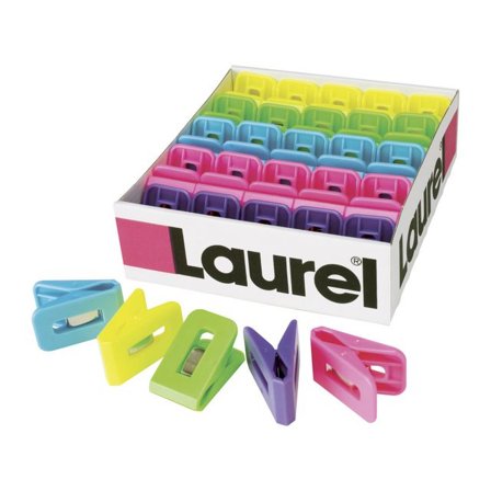 LAUREL Pappersklämmor, plast, mångsidiga, 25 x 43 mm, olika färger - Lyreco - Kontorsmaterial - Till skrivbordet - Pappersklämmor