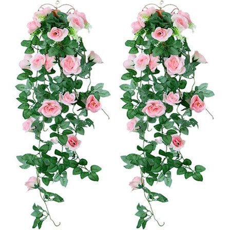 Kunstige Hengende Planter - Kunstige Silke Rose Blomster Hengende Garland