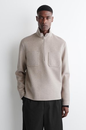 COS Men's Double Faced Wool Zip Up Sweatshirt in Beige