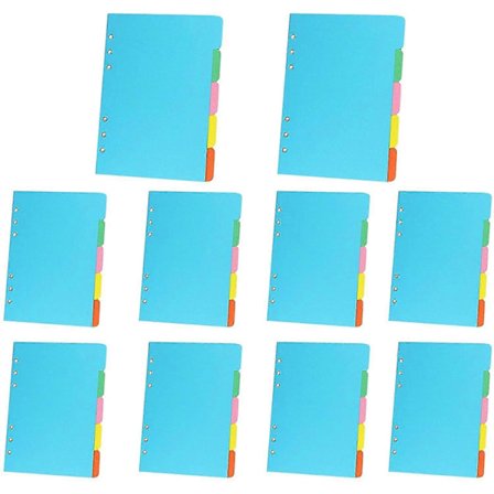 Sett med 10 sett med flerfargede skilleark med fane og 6 hull