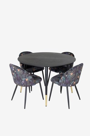 Venture Home - Matgrupp Dipp med 4st stolar Velvet - Svart - Matgrupper - Från Homeroom