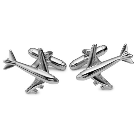 Kleos | Silver-tone Airplane Cufflinks for Men