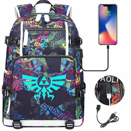 Legend Of Zelda: Breath Of The Wild Eye -peli USB-reppu - Cosplay-koululaukku opiskelijoille - Unisex-matkalaukku kannettavalle tietokoneelle