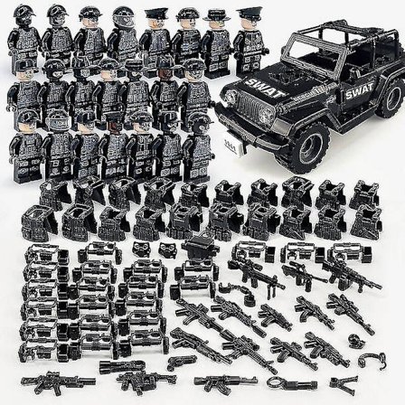 22pcs Black Swat Police Jeep Car Minifigure Toy Mini Figures Kids Gift
