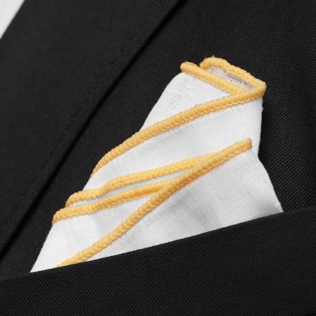 Hvitt Lommetørkle med Gylne Kanter for menn - Ensfargede Lommetørklær