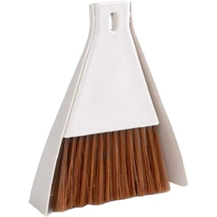 Sett med mini feiebrett og børstesett, rengjøringsbørste for bord, pult, hjørne, tastatur, bil, camping (beige)