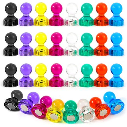 32-pack vita whiteboard-magneter i plast, 8 färger, 11 x 17 mm, avsmalnande magnet, kylskåpsmagnet för whiteboard, anslagstavla, kylskåp, kort