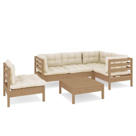 Vidaxl Loungegrupp Med Dynor 6 Delar Honungbrun Massiv Furu Brun