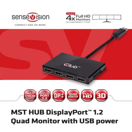Club 3D SenseVision Multi Stream Transport (MST) Hub CSV-6400 - video/lyd-splitter - 4 porter