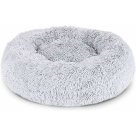 Hunder seng - Rund pude seng til katte - Komfortabel blød donut sofa til alle størrelser af hunde og katte - Plysstof (80 cm Ø Lysegrå) KLB