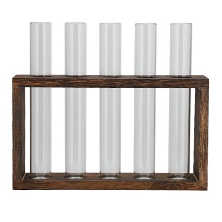 Høj Borosilikatglas Rørvase med Fyrretræsramme Retro Design til Hydroponiske Planter Boligindretning 5 Flasker