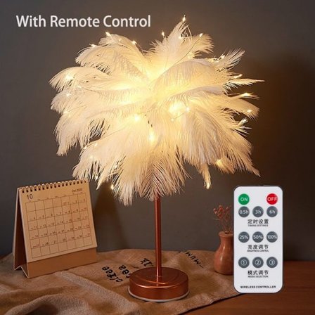 Kreativ fjær bordlampe med fjernkontroll USB/AA batteri