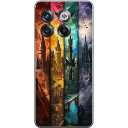Kompatibel Mobilcover til OnePlus OnePlus 10T Fire magiske slotte i forskellige elementfarver, episk fantasykunst med ild vand luft og mørke i detalj