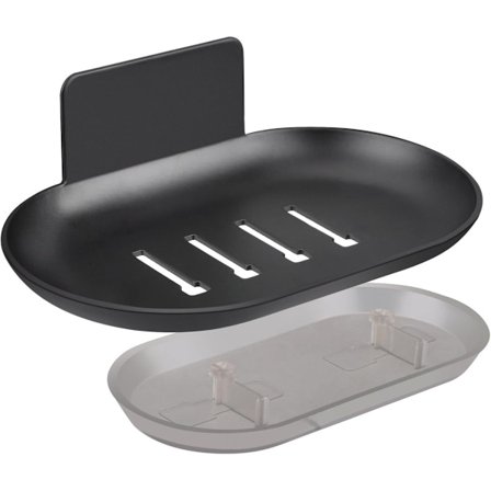 Selvklæbende vægmonteret sæbeholder, sæbeskål med drypbakke, afløbssæbeholder i rustfrit stål til køkken, badeværelse, brusebad, ingen boring