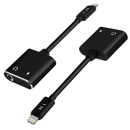 Ljud- och laddningsadapter - HL-096 - iPhone - Lightning - Jack 3.5mm - Svart