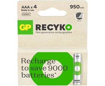 GP-ReCyko AAA-batteri, 950 mAh, 4-pack-Oppladbare AAA-batteri, 950 mAh, 4-pakk-Power-Oppladbare batterier